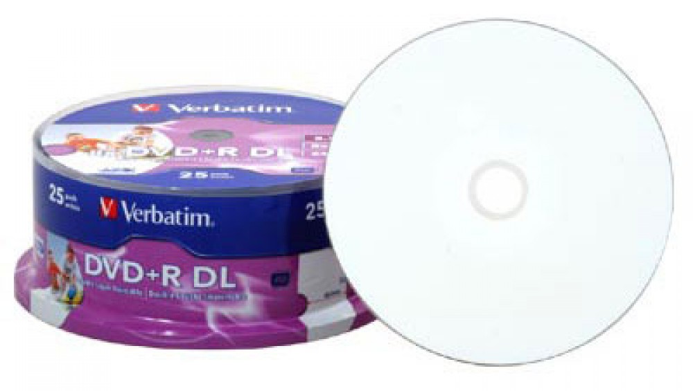 Verbatim DVD+R Double Layer 8.5 GB full printable 8x 25 pcs in Cakbox
