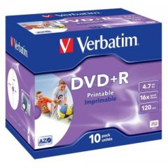 Verbatim DVD+R 4.7 GB Inkjet white Full Surface - 16x - 10 St�ck in Jewelcase