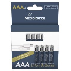 MediaRange USB-C Li-Ion AAA Batterien | Wiederaufladbar