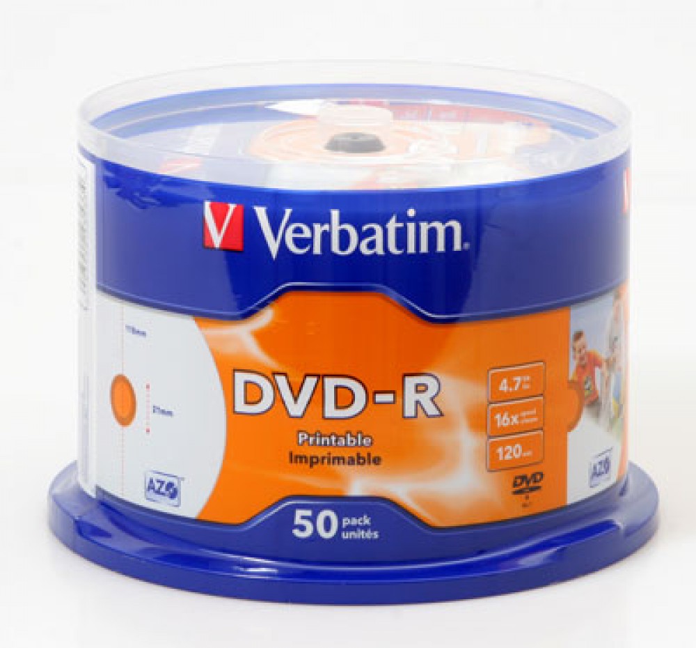 Verbatim DVD-R 4.7 GB voll bedruckbar - 16x - 50 Stück in Cakebox